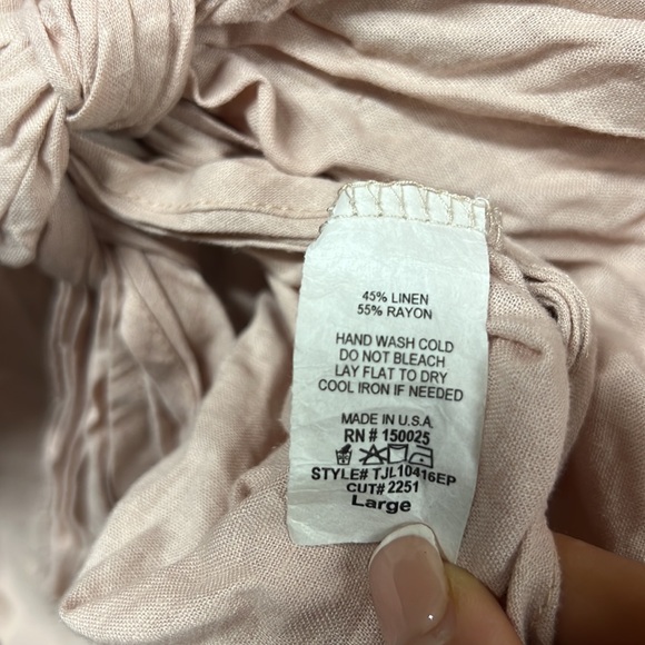 JLUXLABEL Soho Linen Slip my mind tie front Blouse in baby Pink size Large - Picture 7 of 7